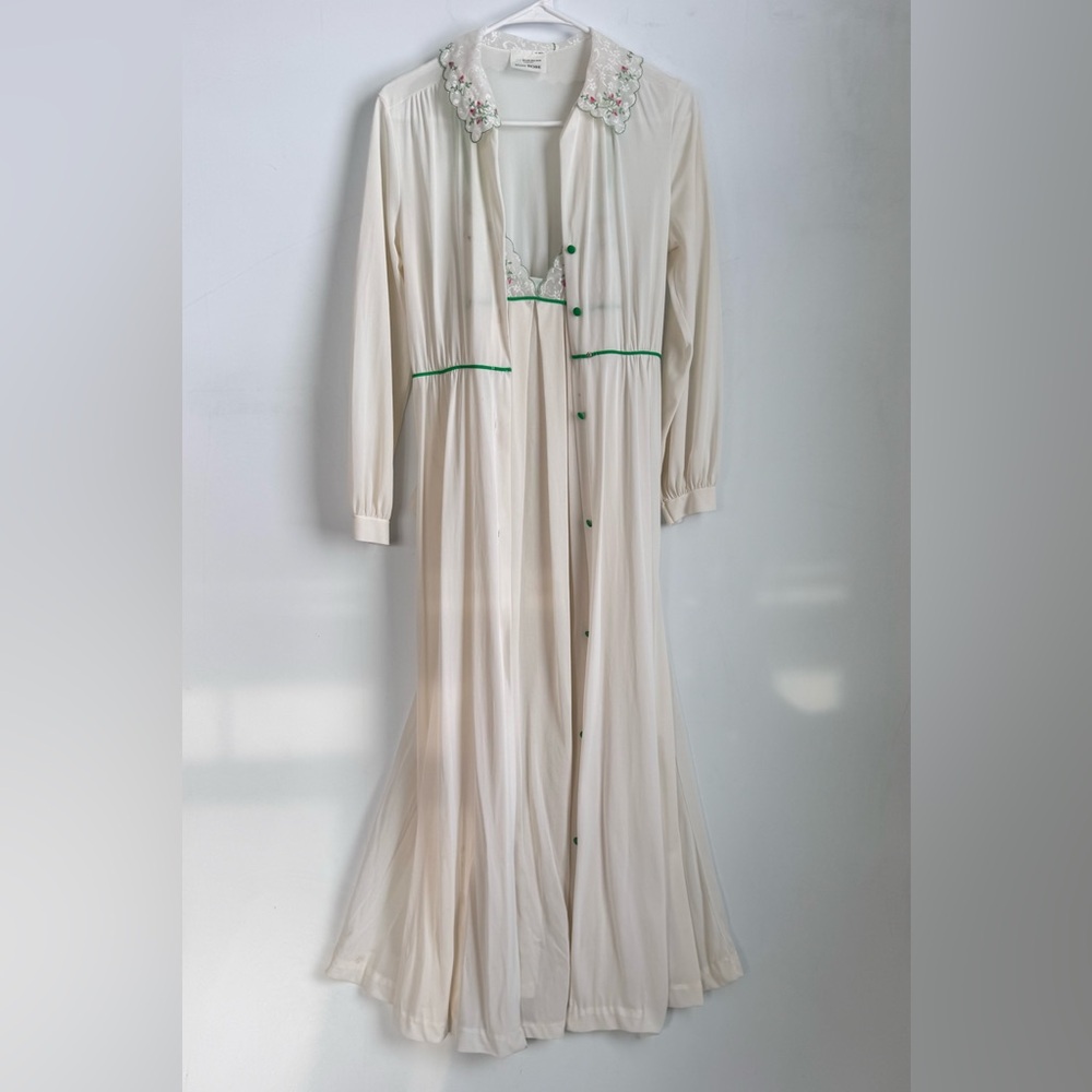 Vintage JCPenny Long Sheer Nightgown and Robe with floral embroidered details
